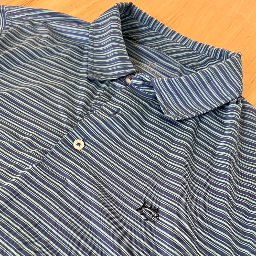 Southern Tide Striped Navy and Light Blue Polo